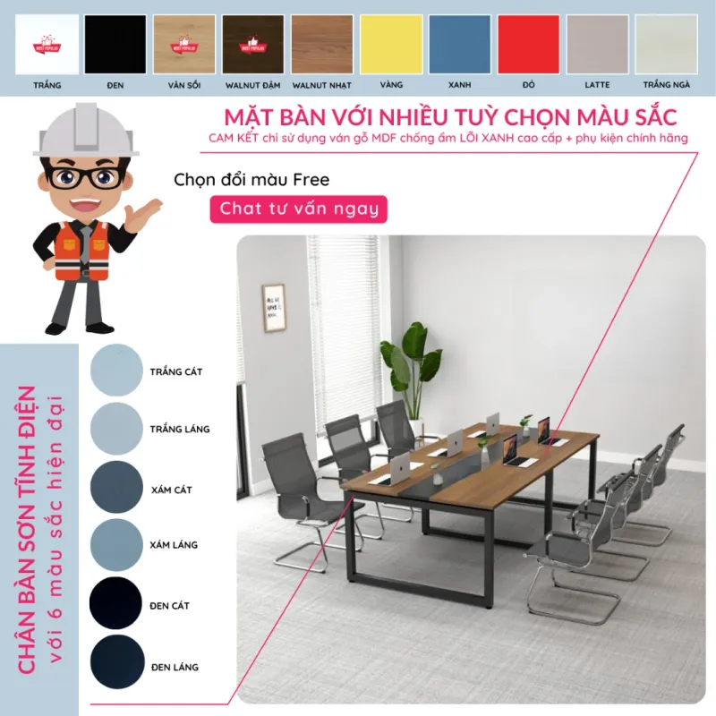 bàn họp cao cấp sắt gỗ